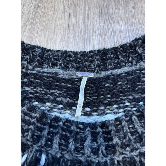Free People Chunky Knit Fair Isle Black & White Cropped Sweater Medium - Picture 7 of 7